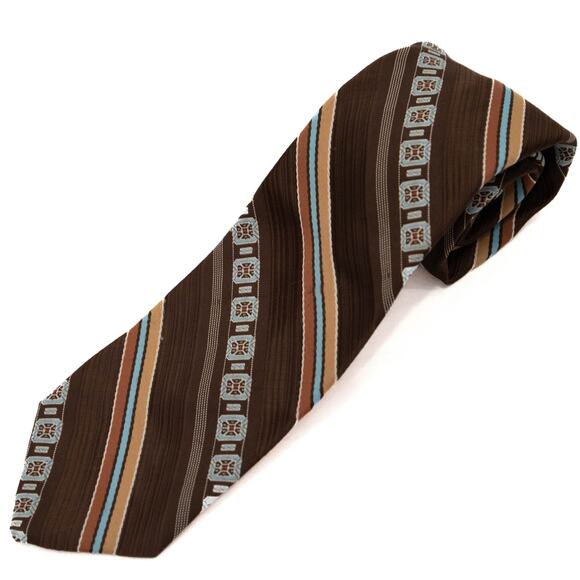 Vintage Brown Striped 60's 70's Retro Necktie Neck Tie - Picture 1 of 6